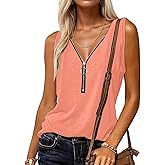 Halife Womens Half Zip V Neck Tank Tops Summer Sleeveless Shirts Casual Loose Top Blouses T Shirts