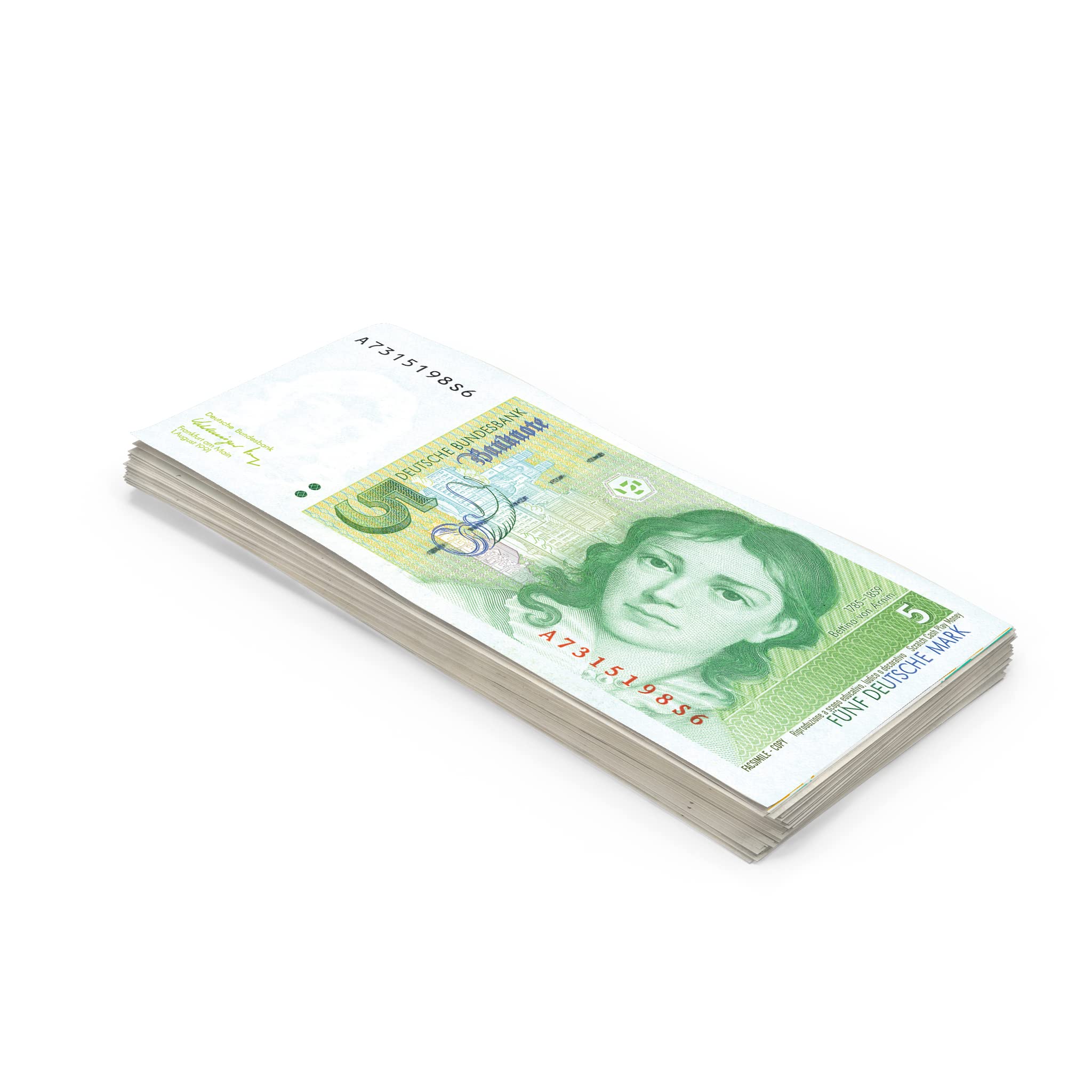 Scratch Lover 100 x DM 5 Toy Money - Real Size - Includes 100 Fake Banknotes for Play, Decoration, and More