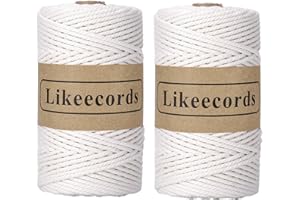 Likeecords 2 Rolls of Cotton Macrame Cord 3mm x 100m, 3 Strand Twisted, Macrame Rope, Macrame String Cotton Yarn, Macrame Yarn (White)