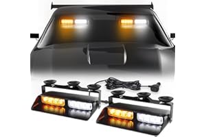 WINECO 2 in 1 Emergency Dash Strobe Lights Interior Windshield Deck Split Amber White Warning Safety Flashing Lights with Suction Cups for Construction Vehicles, Trucks (2×7.16 inch,16 LED)