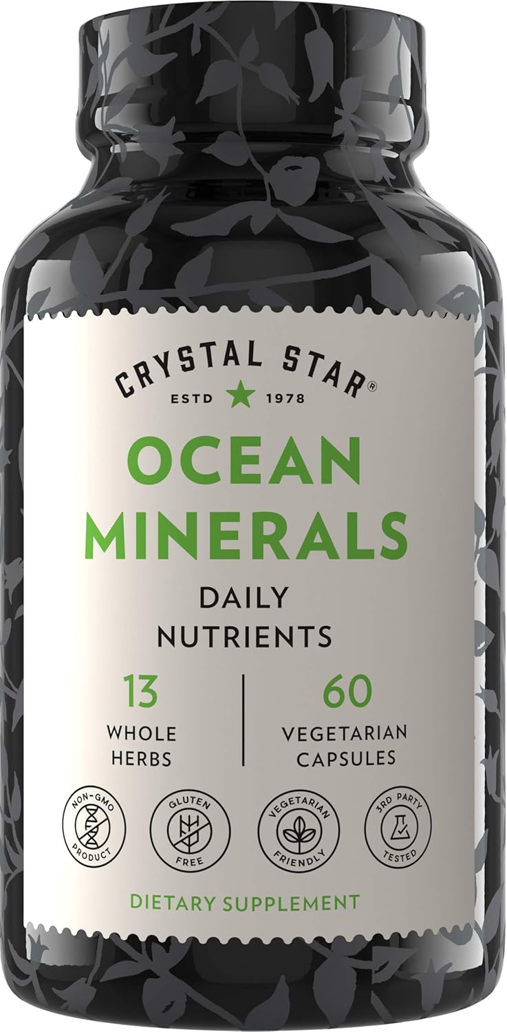 Crystal Star Ocean Minerals Supplement (60 Capsules) – Daily Herbal Supplement for Bone Health & Collagen – Sea Buckthorn, Spirulina & Organic Alfalfa - Non-GMO: Health & Personal Care