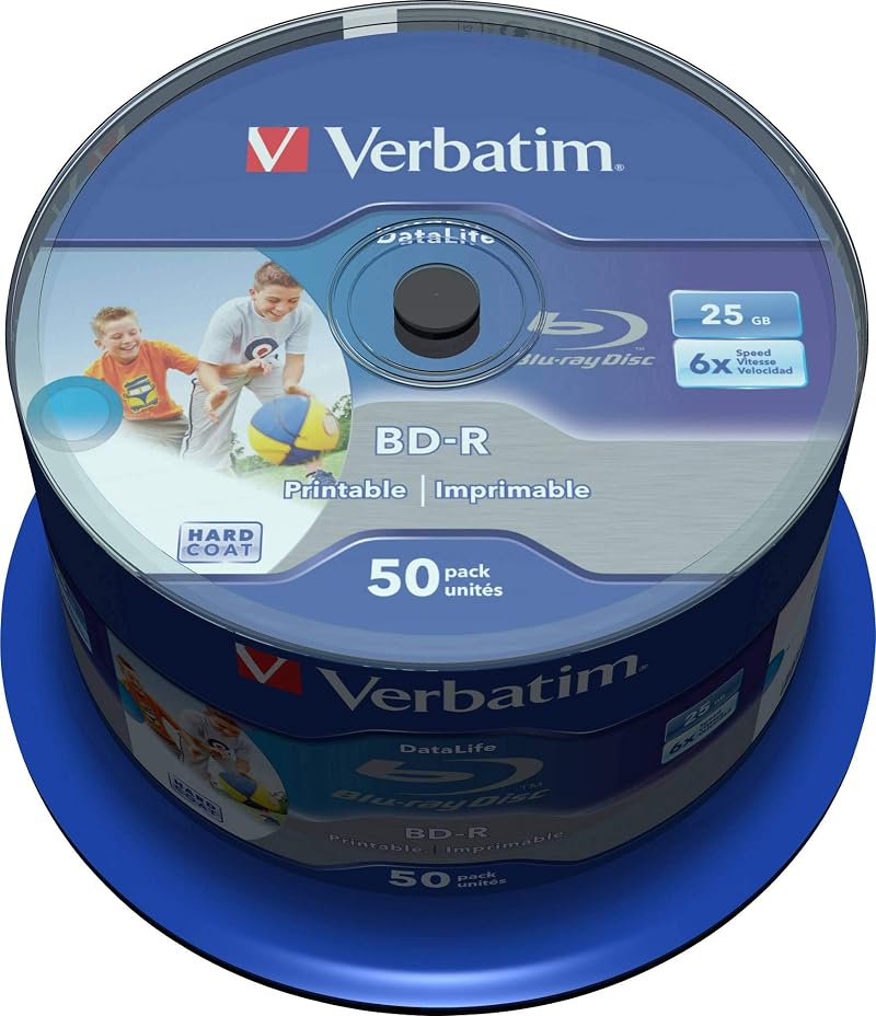 Verbatim Blu-ray Disc BD-R SL Datalife 25 GB 6x Printable 50-Pack Spindle
