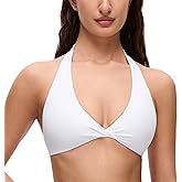 CRZ YOGA Butterluxe Double Lined Twist Halter Sports Bras for Women - Deep V Neck Crop Top Casual Open Back Non Padded