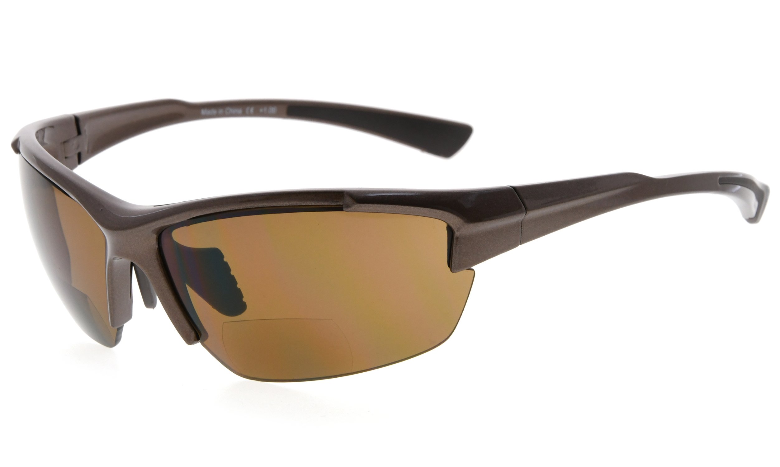 Eyekepper TR90 Sports Half-Rimless Bifocal Sunglasses Baseball Running Fishing Driving Golf Softball Hiking Readers (Pearly Brown, 1.00)