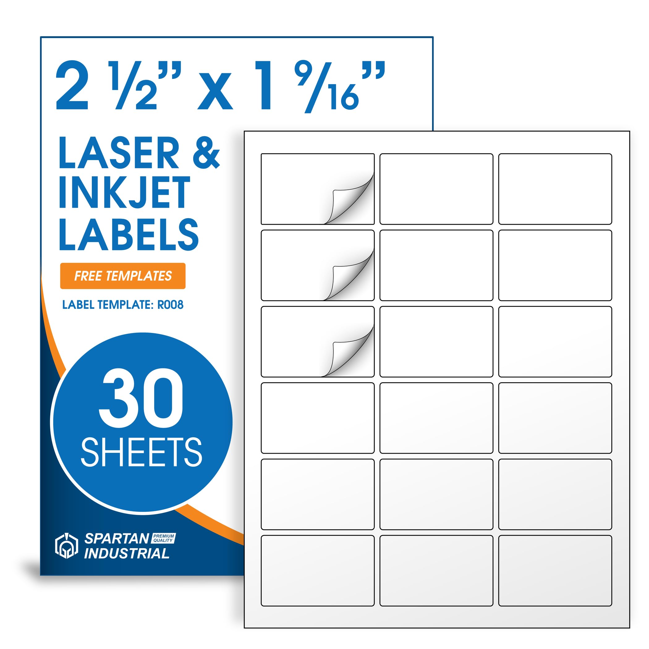 Photo 1 of 2 1/2" X 1 9/16" Matte White Printable Labels Compatible with Inkjet and Laser Printers - 30 Sheets, 540 Small Stickers for Addresses, Barcodes, and Product Labeling - Spartan Industrial