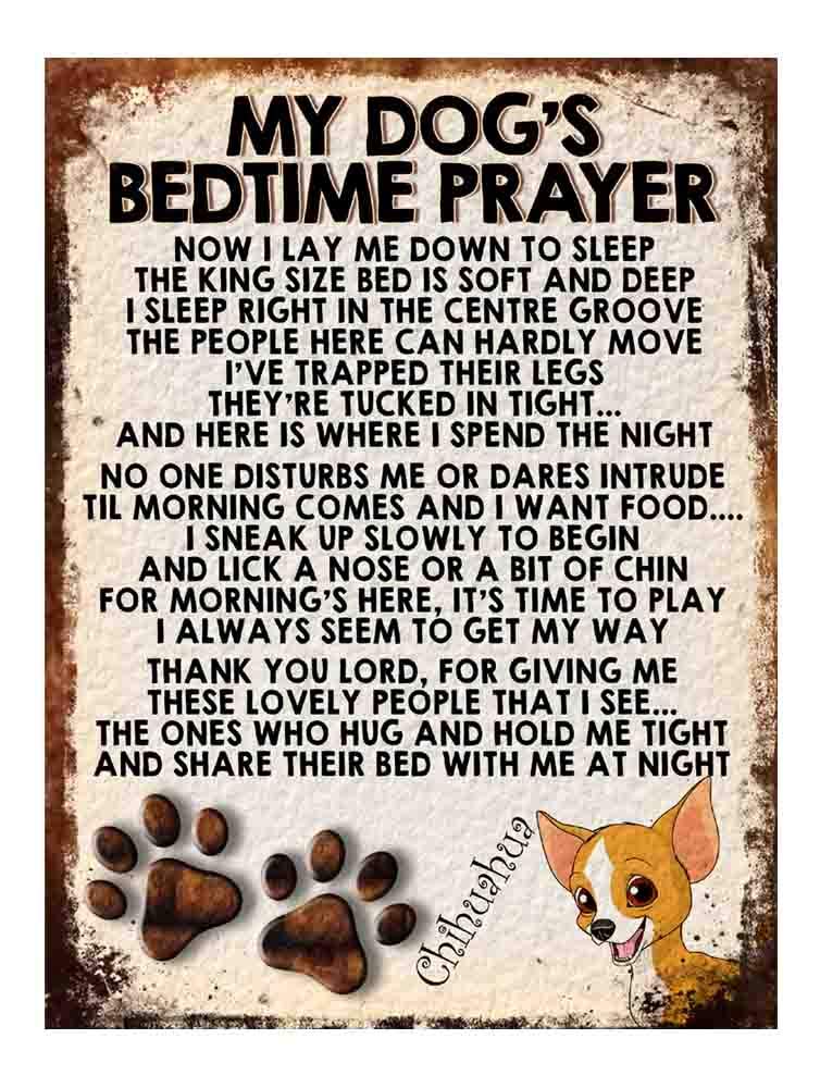MY DOG'S BEDTIME PRAYER RETRO STYLE METAL TIN SIGN/PLAQUE DOG BREEDS (Chihuahua Dog Cute)