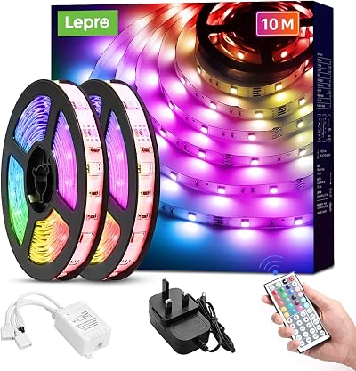 Lepro 10M RGB LED Strip Lights with Remote 2x5M 300 LEDs Dimmable