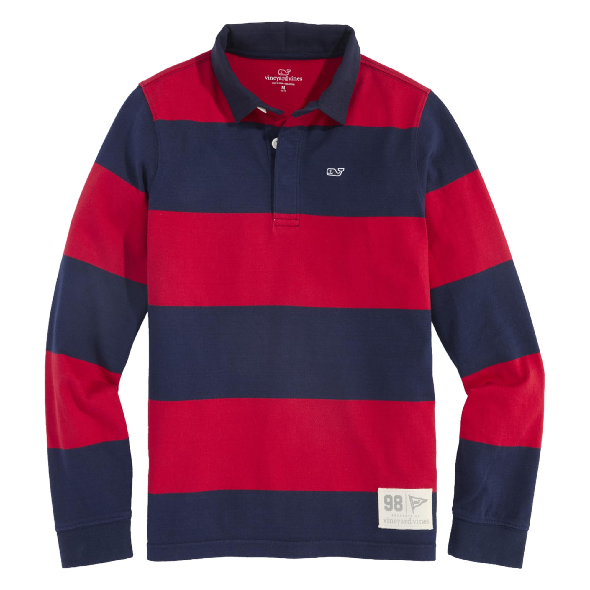 vineyard vines Boys’ Striped Cotton Rugby Shirt, Red Velvet