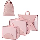 BAGSMART Garment Folder Packing Cubes for Travel, 4 Set Lightweight Travel Cubes for Wrinkle Free, Durable Suitcase Organizers Bag Set for Travel Essentials Baby Pink