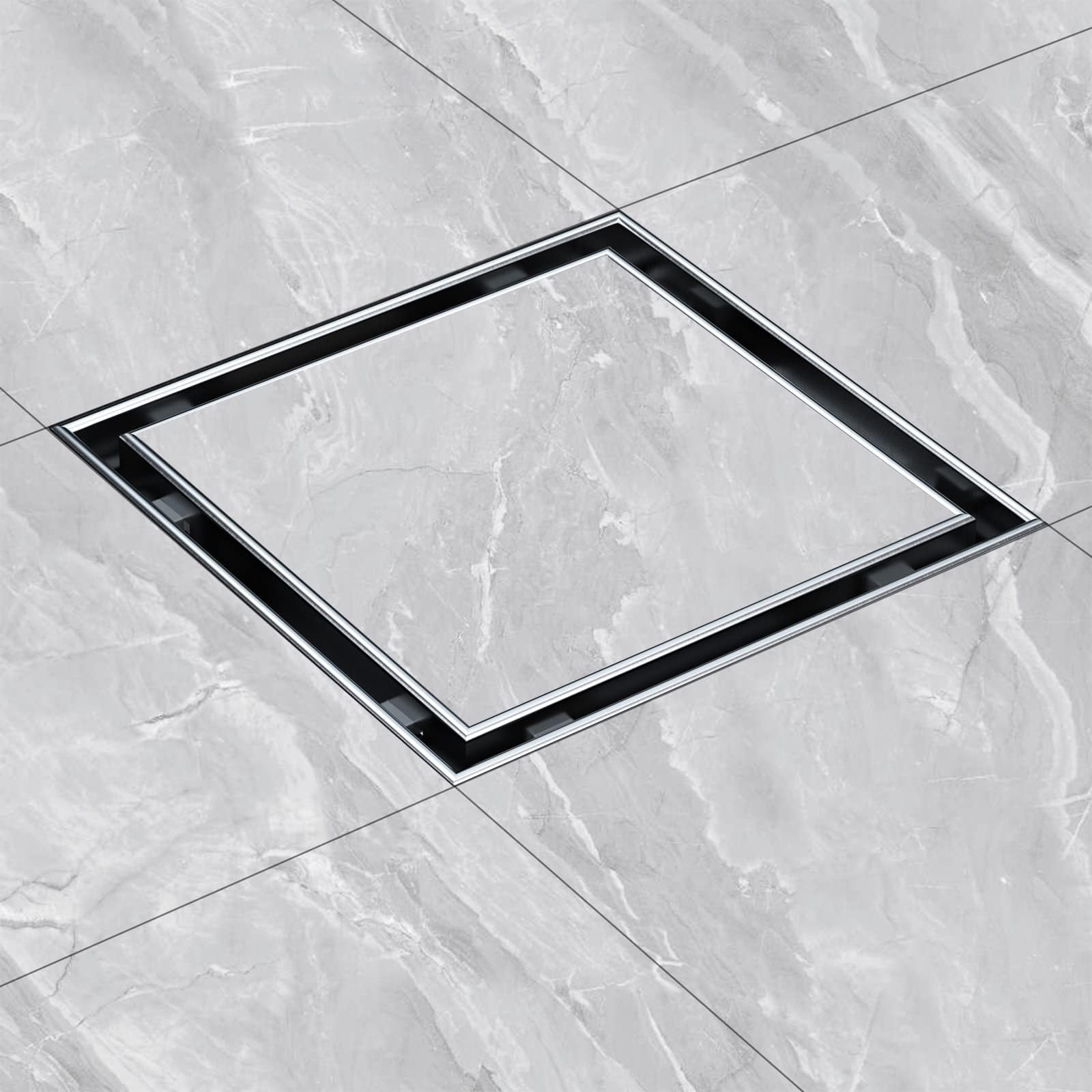 Photo 1 of EMBATHER 4 Inch Square Shower Drain with Tile Insert Grate, 304 Stainless Shower Floor Drain and Shower Drain Cover Included Hair Catcher and Leveling Feet, Brushed Nickel