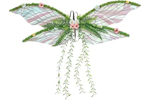 RENEMEGO Green Fairy Wings for Women - Mother Nature Costume Woodland Elf Wings with Colorful Flowers Leaves and Vines for Adults Butterfly Wings for Renaissance Renfaire Fairy Costume Photoshoot