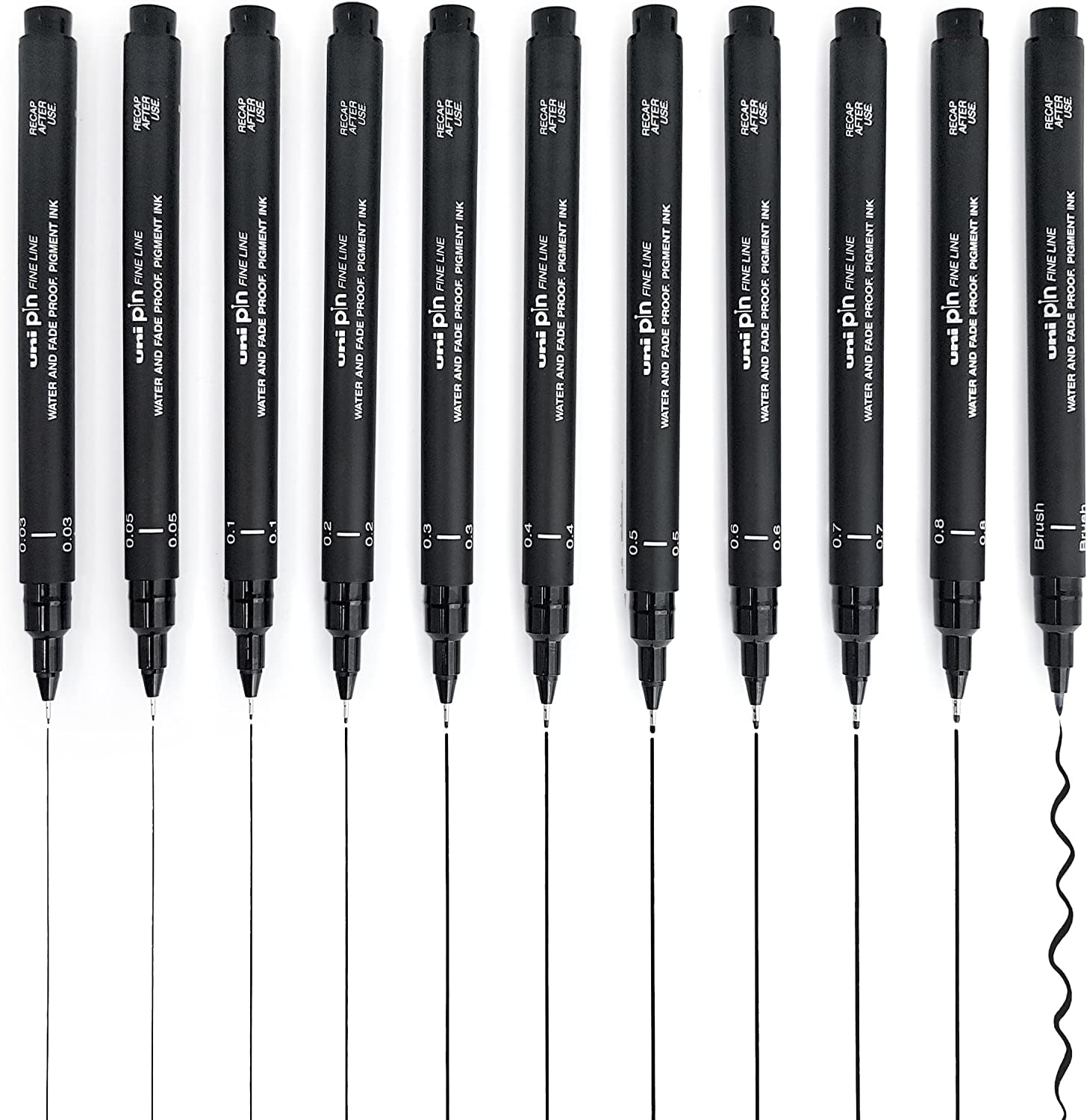 Uni Pin Fineliner Drawing Pen - Complete Set of 11 Grades - Black Ink