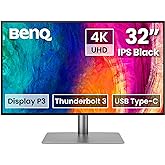 BenQ PD3225U 32 Inch 4K IPS Black UHD Thunderbolt Monitor for MacBook, AQCOLOR, 98% P3, 100% sRGB & Rec.709, DeltaE ≤2, Uniformity, Factory Calibration, USB-C 85W, USB Hub, Daisy Chain, KVM Switch