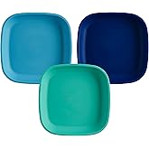 Re-Play Toddler Plates - 22 Oz. Deep-Walled Flat Kids Plates - Dishwasher & Microwave Safe - Made in USA - Set of 3-7.37" x 7.37" x 1.25" - True Blue