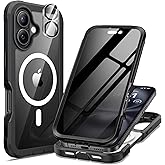 seacosmo for iPhone 16 Case, Full Body Bumper with Built-in 9H Tempered Glass Privacy Screen Protector and Camera Lens Protector, Compatible with MagSafe, Shockproof Phone Cover, 6.1", Black