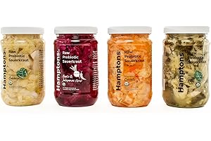 Hamptons Brine Raw Probiotic Sauerkraut Variety Pack made with Organic and Locally-Sourced Ingredients - Certified Organic, Naturally Vegan, Rich in Probiotics and Prebiotics (16 Oz, Pack of 4)