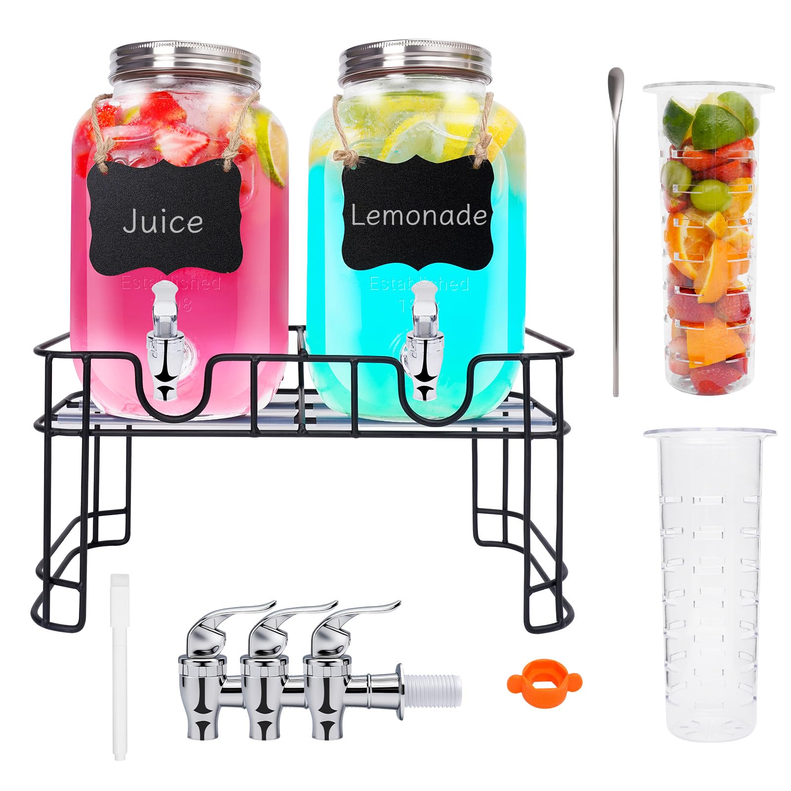 Photo 1 of 2PCS 1 Gallon Glass Drink Dispensers for Parties, Beverage Dispenser with Stand and Spigot, Used as Lemonade Dispenser Drink Pitcher Juice Containers Water Dispensers for Party, Picnic