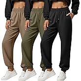 Baggyfly 3 Pack Women's Joggers Sweatpants with Pockets, Elastic High Waisted Drawstring Baggy Lounge Trousers Yoga Workout
