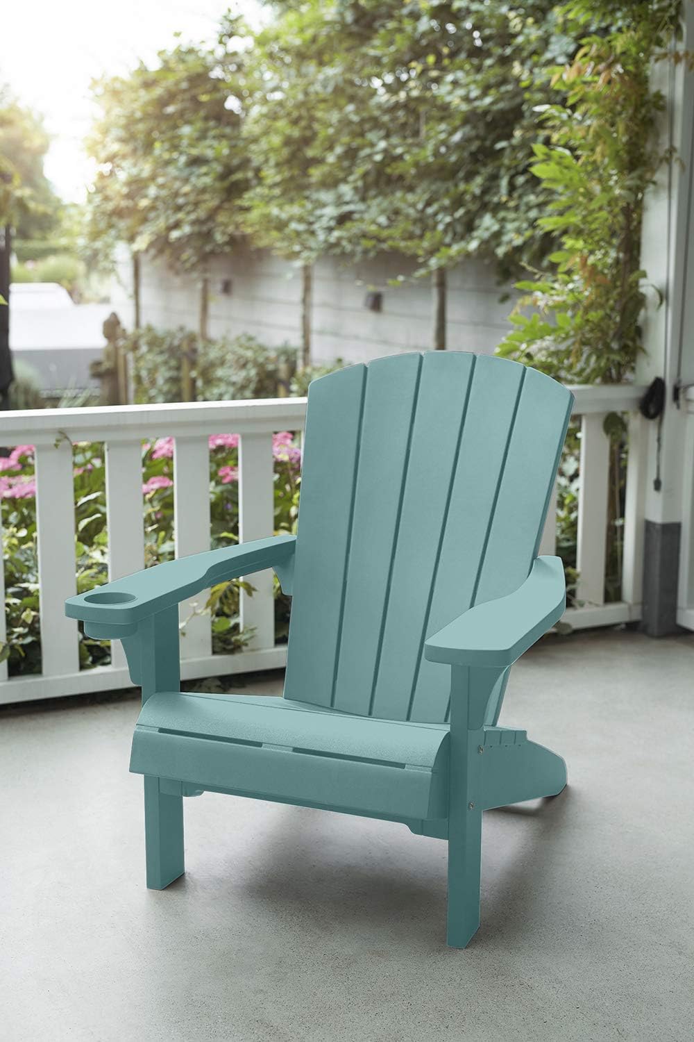 KETER Alpine Adirondack Resin Outdoor Furniture Patio Chairs with Cup Holder-Perfect for Beach, Pool, and Fire Pit Seating, Teal : Garden & Outdoor