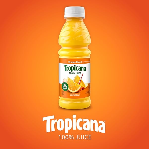 TROPICANA 100% JUICE ORANGE BLEND, SINGLE SERVE, 10 FL OZ BOTTLES (PACK OF 24) – REAL FRUIT JUICE, VITAMIN C RICH, NO ADDED SUGARS, NO ARTIFICIAL FLAVORS