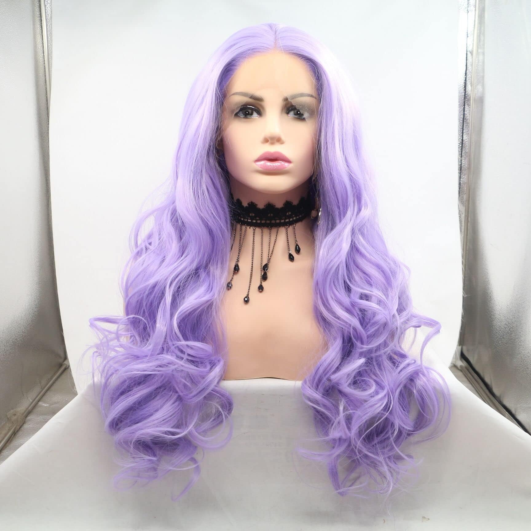 Purple Lace Front Wigs Long Wave Natural Hair Heat Resistant Fiber Hair Synthetic Lace Wigs for Fashion Women (24 Inch, Purplewave/lace front wig)