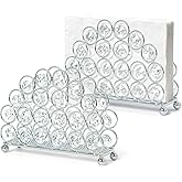Kehail 2-Pack Metal Crystal Silver Napkin Holders, Standing Tissue Dispenser &amp; Card Organizer -5.7"&times;4.3" Modern Table Organizer for Kitchen Dining Party Bathroom Decor