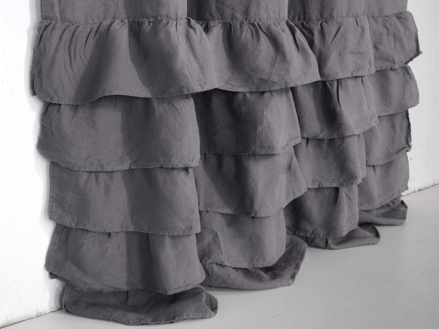 Grey Linen Ruffled Curtain Panel Curtain Panel With Ruffles 100