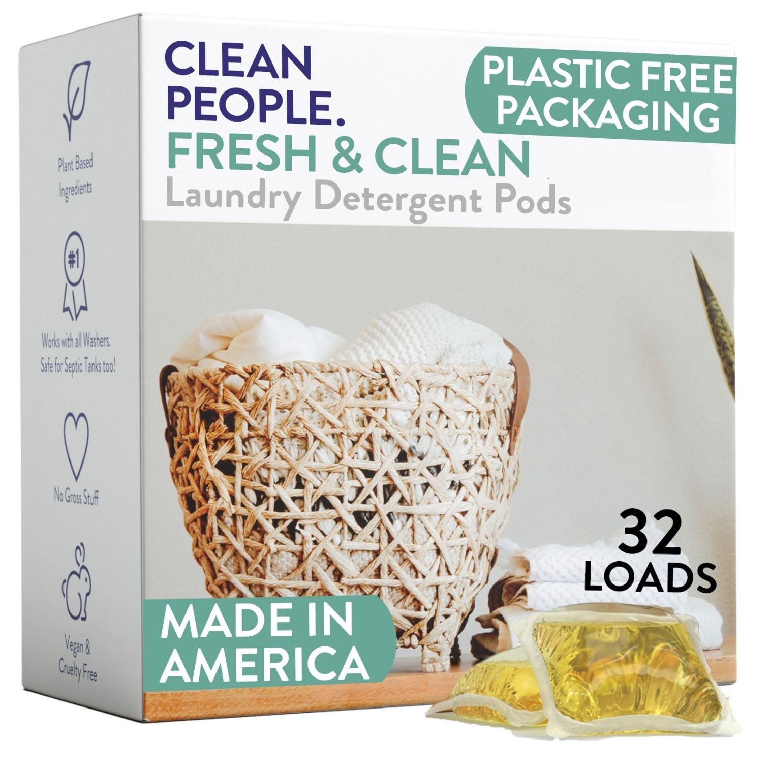 The Clean People Laundry Detergent Pods - Hypoallergenic Laundry Pods - Ultra Concentrated, Recyclable Packaging, Stain Fighting - Fresh Scent, 32 Pack
