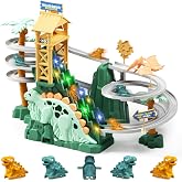 YOULEBITOYS Dinosaur Climbing Stairs Roller Coaster Toys for Kids 3-5, 5-8 | Dino Themed Electric Racing Track Game Set, Roller Coaster Car Slide Toys with Light&amp;Music, Birthday Gift for Kids Boys Girls