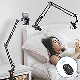 Phone Holder for Bed Desk, Overhead Phone Mount with Wireless Remote, Flexible Phone Stand Lazy Bracket Mount Long Arms Clamp for iPhone, Samsung, Google Pixel, Moto