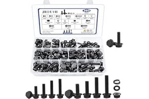 JROUTH 360 Pcs M6-1.0 M8-1.25 Flange Hex Head Bolts Nuts Washers Kit, Class 10.9 Alloy Steel Black Zinc Plated Metric Flanged Hex Screws, M6 X 12-30mm and M8 X 16-30mm Fully Threaded