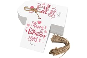 AUKOLASS Happy Valentine's Day Tags, Valentine's Day Gift Tags with String for Sweet Themed Party or Valentine' Day Thank You Gift Tags Great for Party Favors (Happy Valentine's Day)