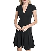 DKNY Women's Short Sleeve V-Neck Flounce Hem Mini Dress
