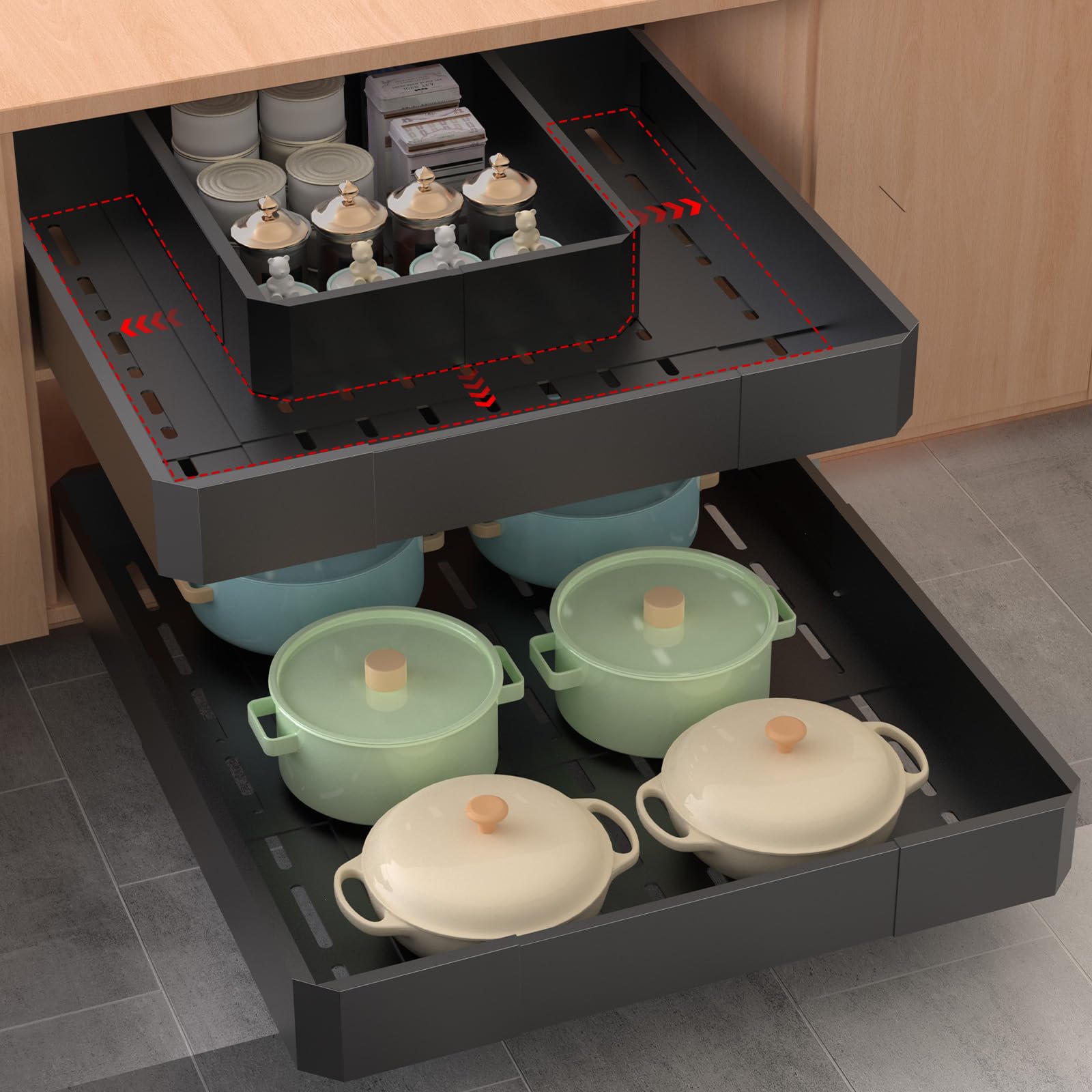 Photo 1 of Timboniture Pull out Cabinet Organizer,Adjustable Width (14"-19") and Depth (17"-24") Expandable,No Drill Slide out Drawers for Kitchen,Pantry,Adhesive Roll out Shelves,for Cabinets Without Lip