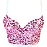 VEENDEO Women's Bustier Crop Top Corset Top Push up Rhinestone Diamond Bra Club Party Vest with Detachable Straps