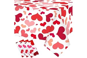 Erweicet Valentines Day Table Cover 3PCS Red Heart Pattern Rectangular Plastic Tablecloth 53.94" x 107.87" for Wedding, Engagement, Anniversary, Birthday Parties