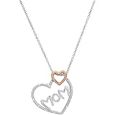 Dazzlingrock Collection Double Heart MOM Pendant for Mother's Day with Round Diamond Accents, White & Rose Gold Plated Two Tone Sterling Silver