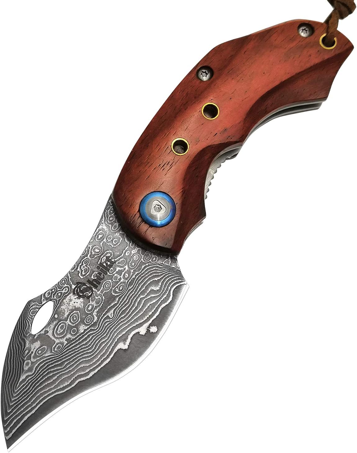 Sheikt 5.9" Pocket Folding Tactical Hunting Knife with Clip, 67 Layer Damascus Blade & Japanese VG10 Steel Core, 2.4" Blade Length, Natural Sandal Wood Handle, with Case