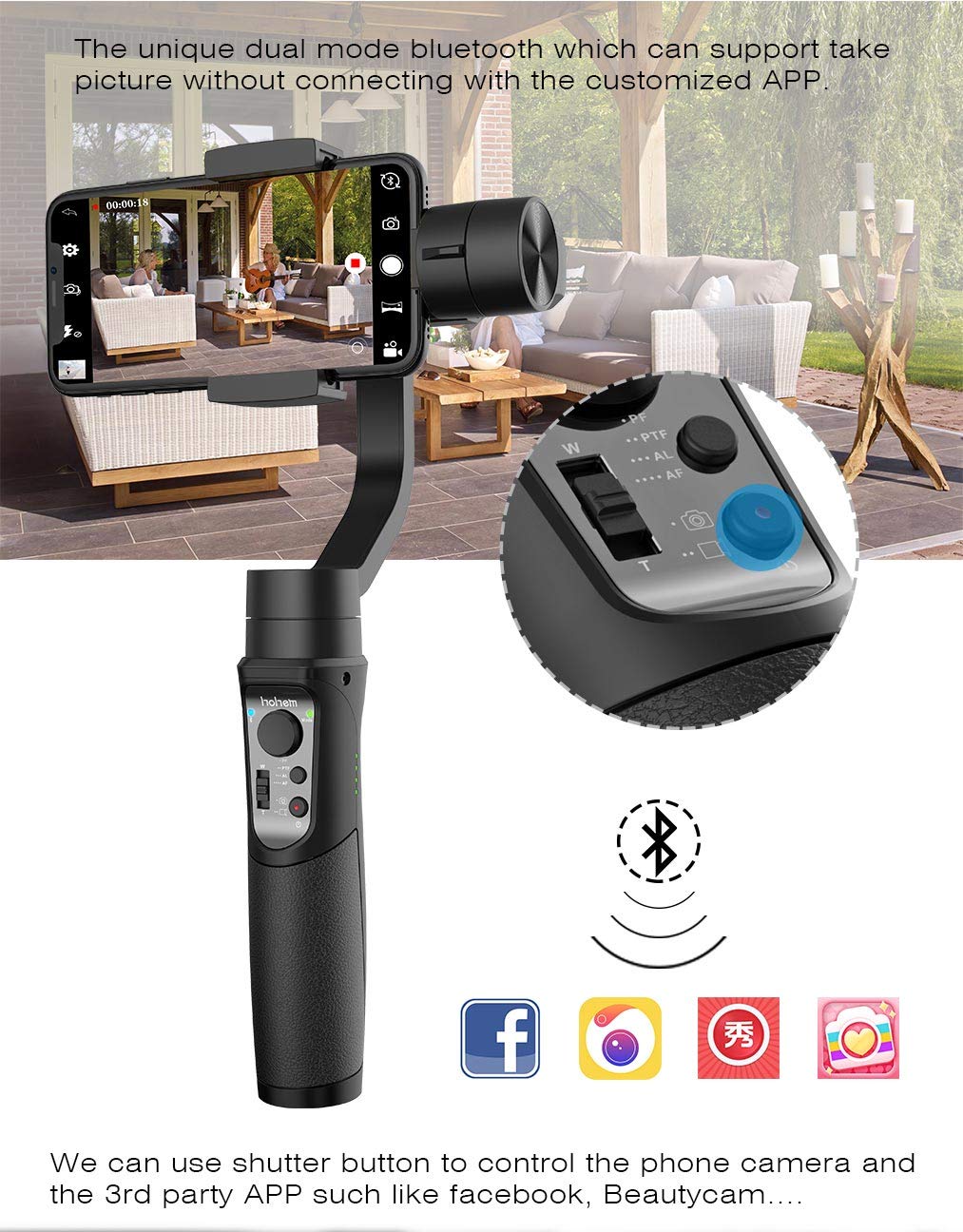 hohem Smartphone Gimbal, 3-Axis Handheld Gimbal stabilizer for Smartphones Compatiable with iPhone XS/XS Max/XR/X/iPhone 8/8 Plus, Vertigo Shoot/Time Lapse/Pull & Zoom Capability (iSteady Mobile)