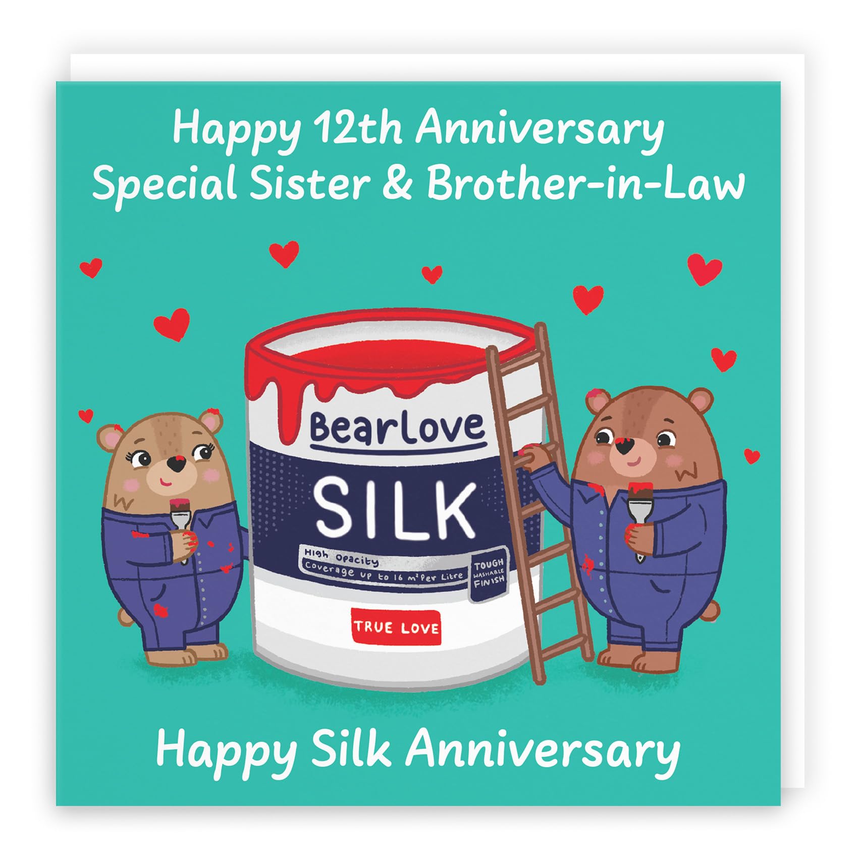 Hunts England - Sister And Brother In Law 12th Anniversary Card - Silk Anniversary - 12 Years - Cute Fun Bears Card For Sister & Brother-in-Law - Love Story Collection