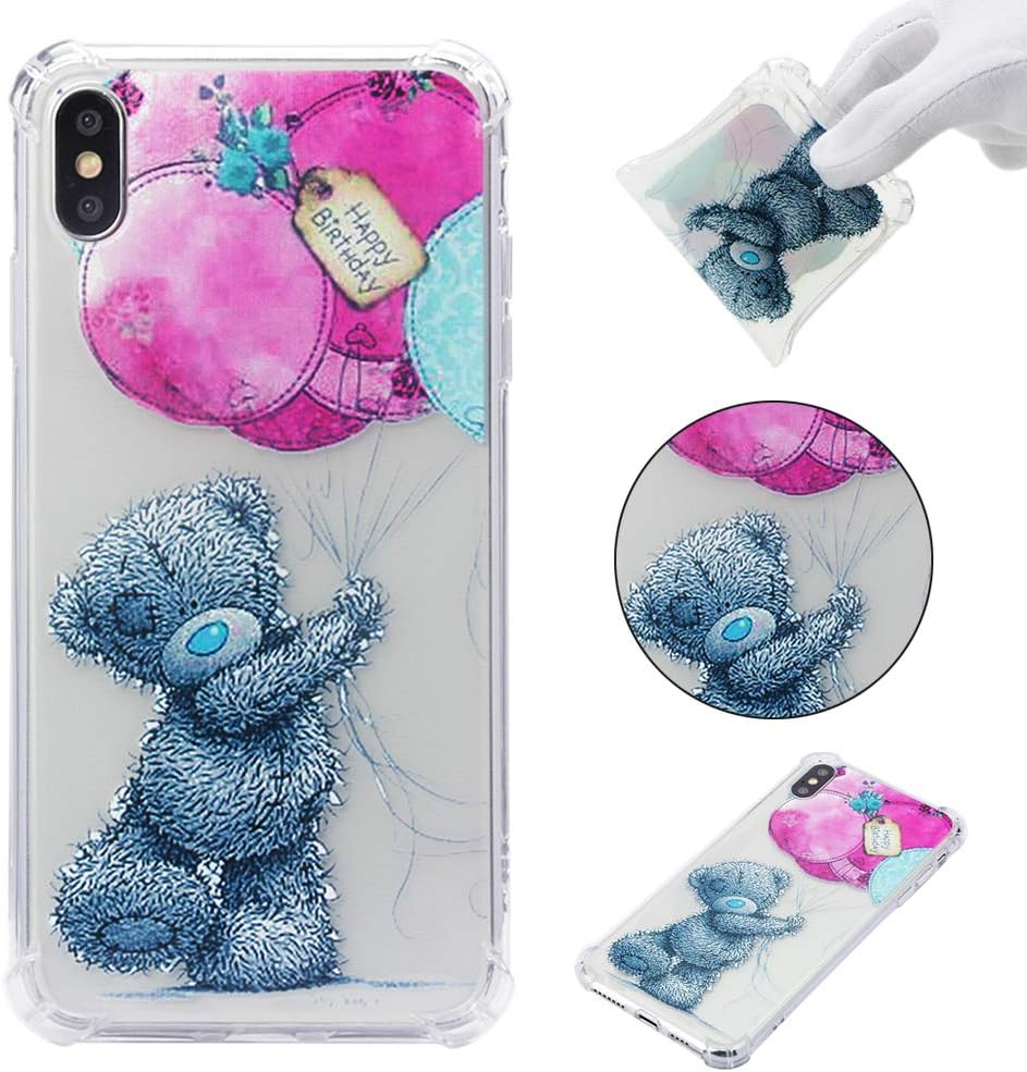 Designed for Apple iPhone Xs MAX Case (2018 6.5" Display ONLY) Scratch Resistant Floral Printed Clear Design Slim Transparent Scratch Resistant Premium Soft TPU Bumper Cover Case (Bear)