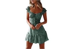 KIMLOOG Womens Summer Floral Mini Dress Boho Flowy Dresses Sleeveless Ruffle Spaghetti Strap Swing A-Line Skater Beach Dress