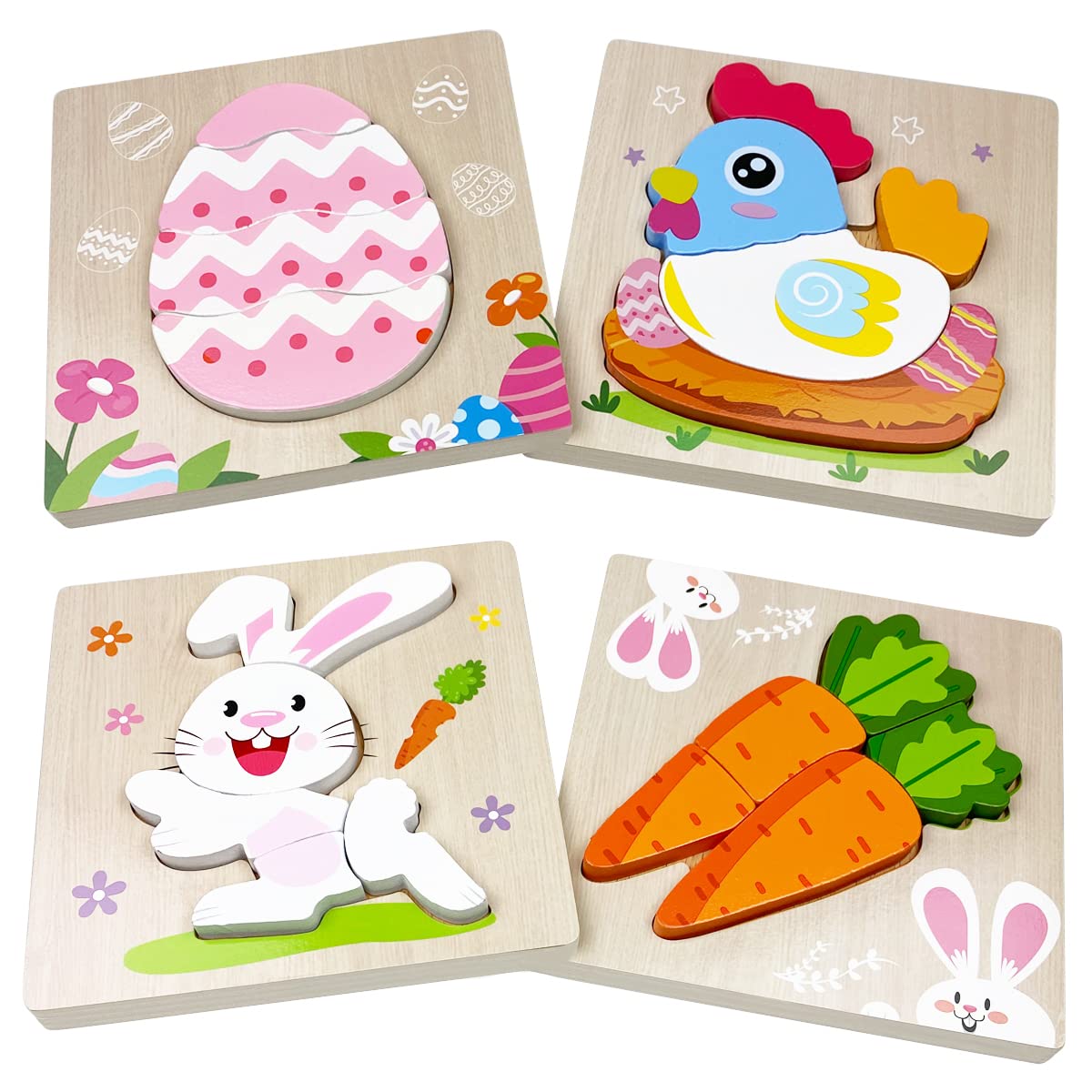 Anditoy 4 Pack Easter Wooden Puzzles Toys for Kids Toddlers Easter Basket Stuffers Gifts Party Favors
