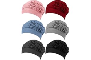 JenPen 6 Pcs Chemo Headwear for Women Stretchy Soft Turbans for Cancer Solid Beanie Flower Chemo Caps for Hair Loss