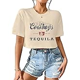 Cowboy Western Crop Shirt for Women Country Music Shirt Vintage Graphic Print Cowgril Rodeo Tee Country Party Tops