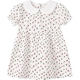 pureborn Baby Toddler Girl Woven Dress Short Sleeve Cotton Playwear Dresses 0-5T