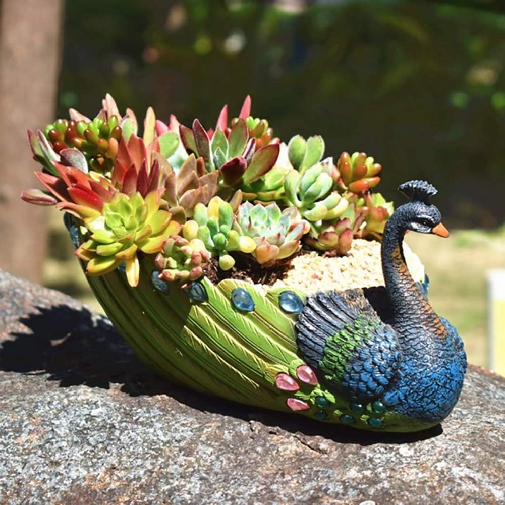 J-ouuo Plant Pot Handmade Resin Peacock Succulent Planter Pot Cactus Planter Flower Pot Container Vintage Decorative Succulent Planter Home Desktop Decr - Image 4