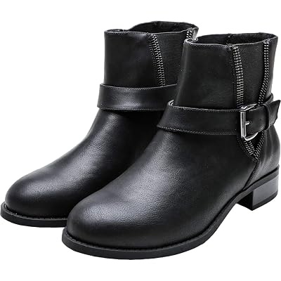 Womens Wide Width Ankle Boots, Block Low Heel Slip On Side Zipper Booties Cozy Comfortable Work Shoes