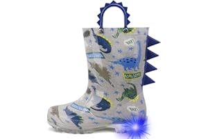 HugRain Toddler Boys Adorable Dinosaur Light Up Rain Boots