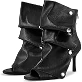 sexytag Women's Peep Toe Booties Slouchy Stiletto Kitten Heel Shark Boots Open Toe Back Zipper Fashion Ankle Short Boot